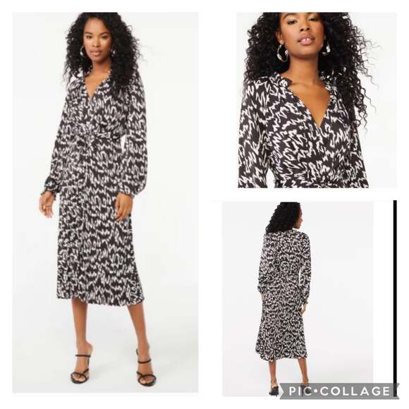 NWT Scoop Long Sleeve Split Neck Pleated Midi Dress size large - Picture 1 of 12